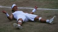 Nadal celebrates after beating his great rival